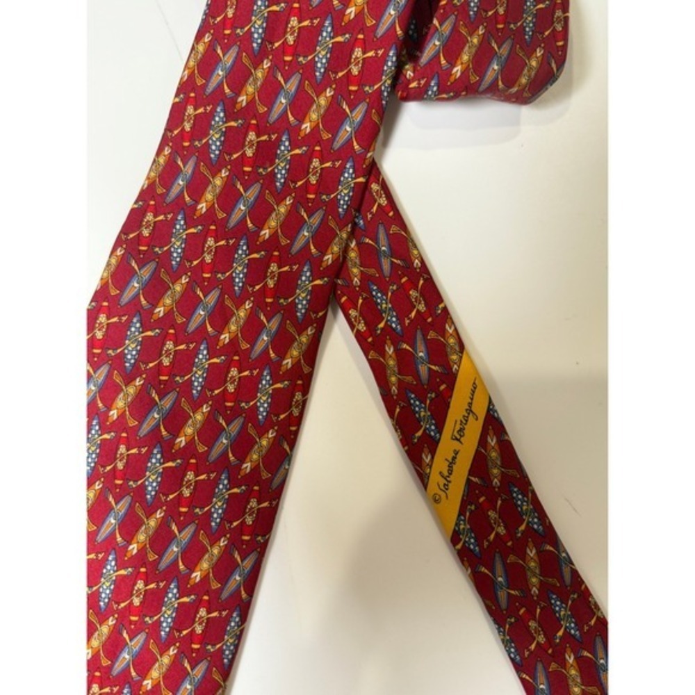 Mens Salvatore Ferragamo Men's Red Kayak Print Silk Tie –‎ Handmade in Italy